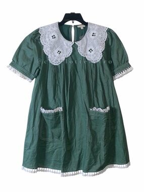 Just Me • Green Mini Dress with White Lace Collar
